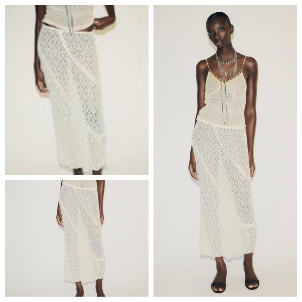 Zara Studded Lace Midi Skirt
